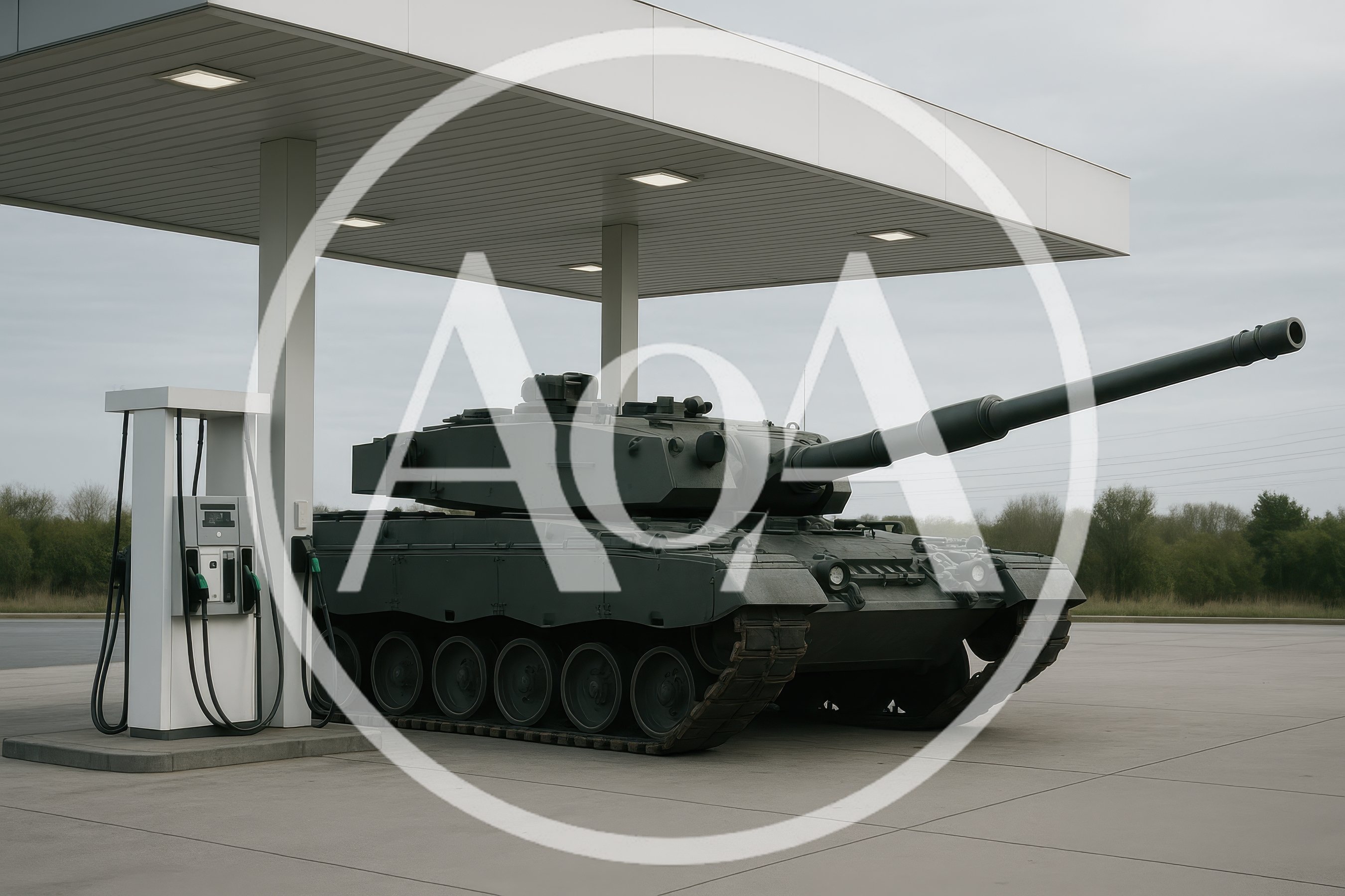 Military Tank Refueling At A Modern Gas Station