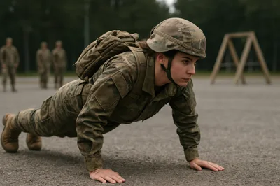 Female Soldier Performing Pushups During Military Training