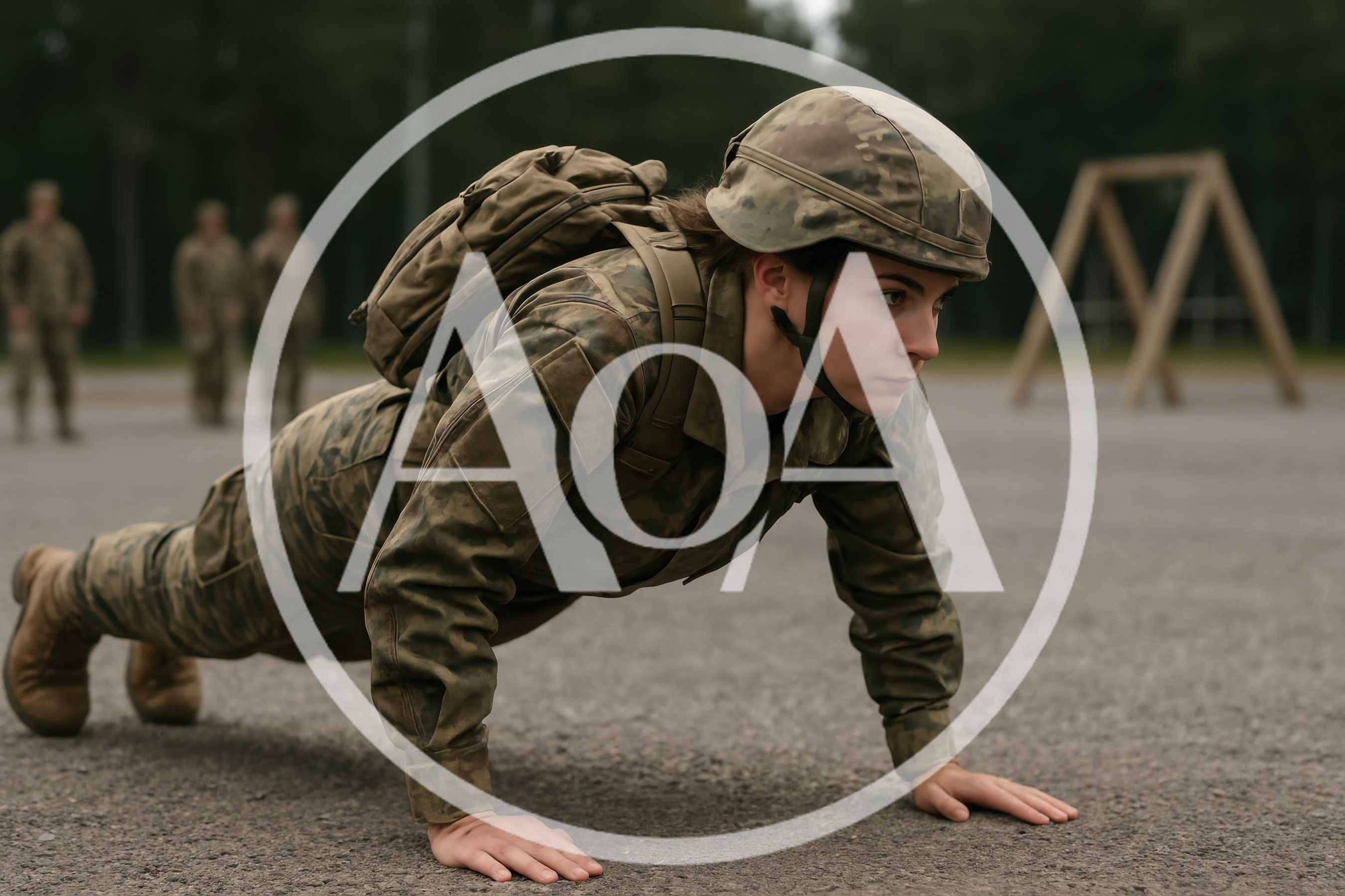 Female Soldier Performing Pushups During Military Training