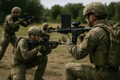 Soldiers In Tactical Formation During Field Training Exercise