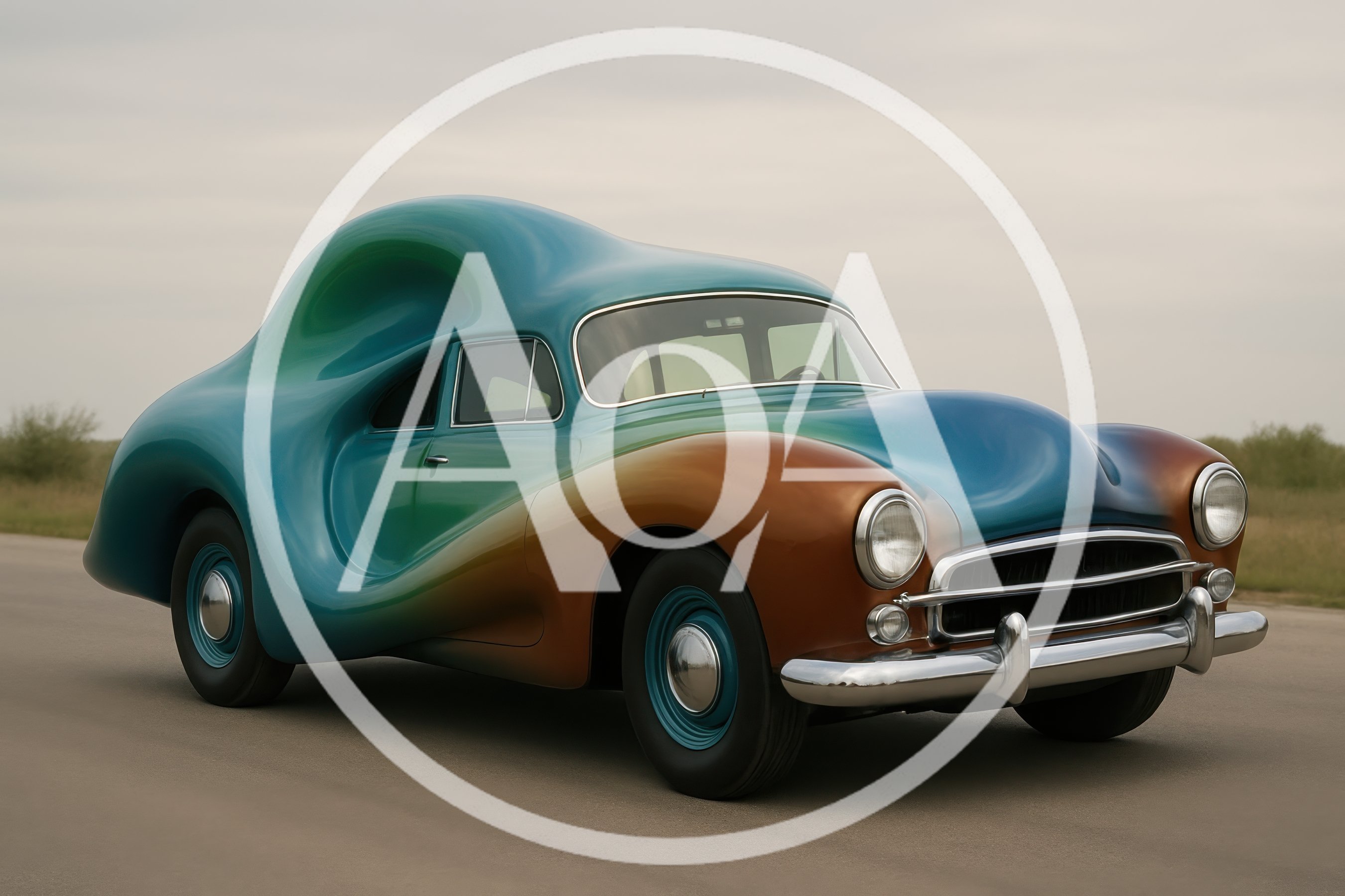 Surreal Custom Vintage Car Driving on Road