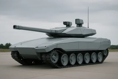 Futuristic Armored Combat Tank On Concrete Tarmac