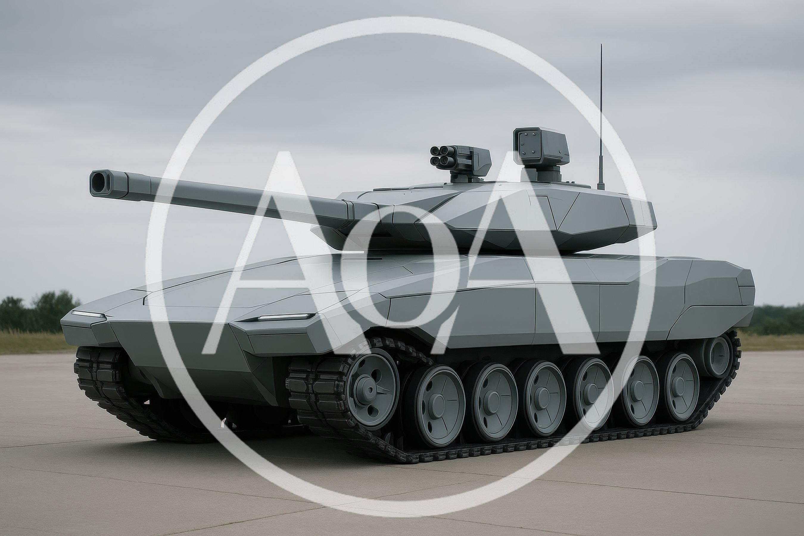 Futuristic Armored Combat Tank On Concrete Tarmac