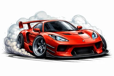 Red Sports Car Drifting With Tire Smoke