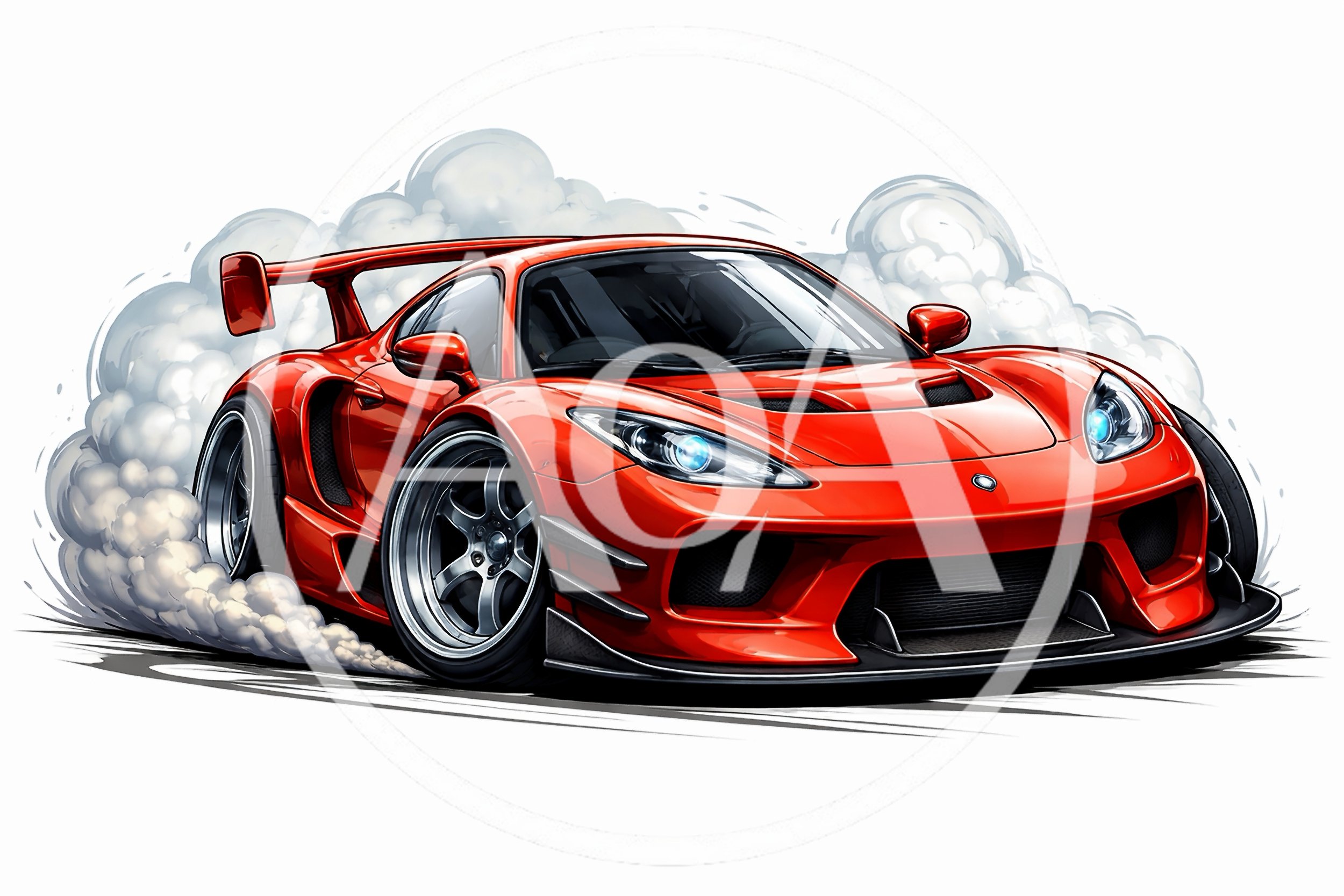 Red Sports Car Drifting With Tire Smoke