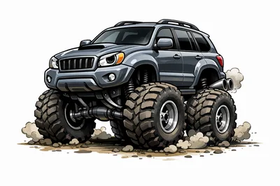 Cartoon Illustration Of A Grey Monster Truck