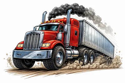 Red Semi Truck Driving Through Dust