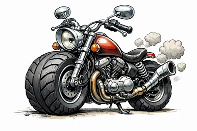 Cartoon Style Cruiser Motorcycle With Thick Tires