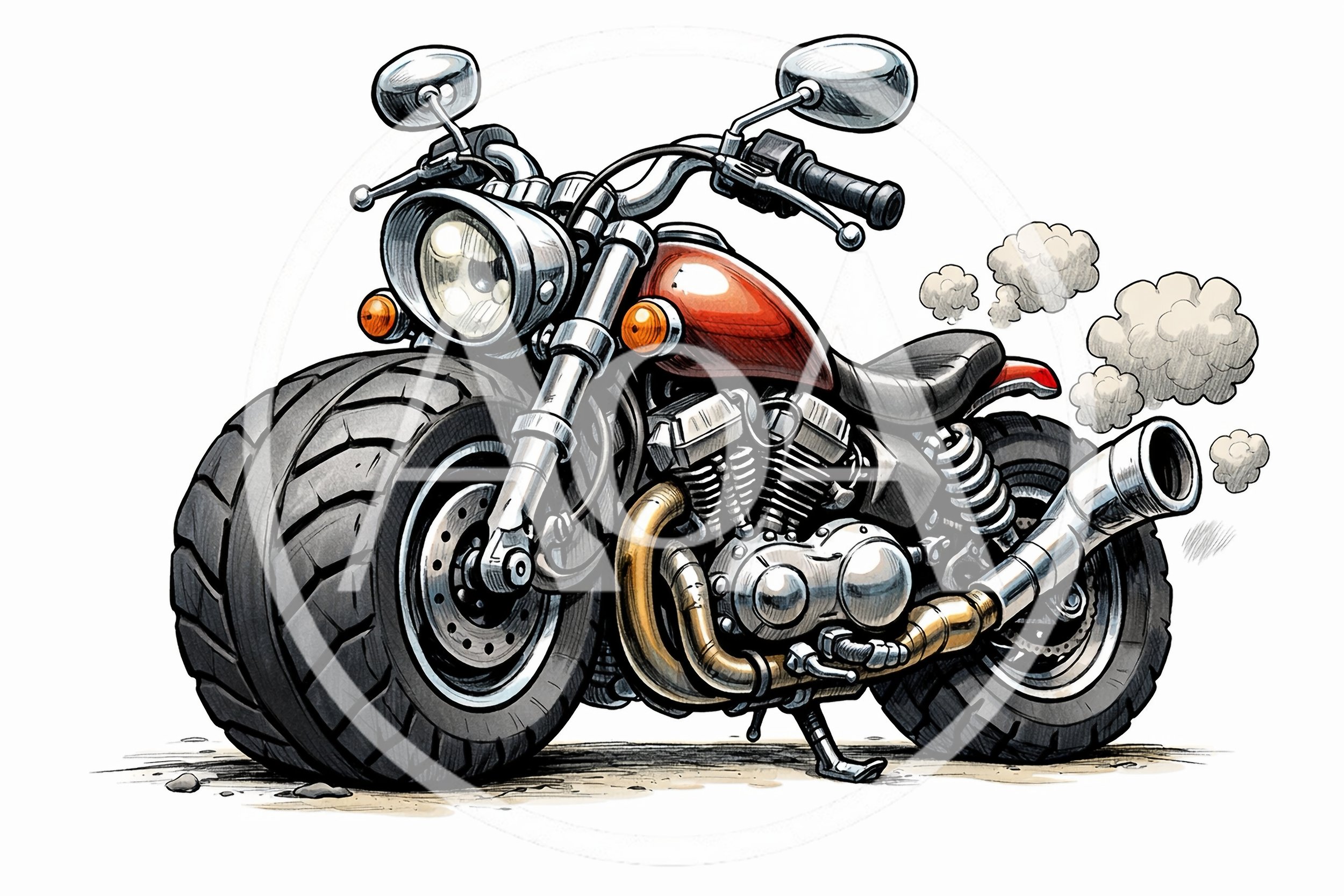 Cartoon Style Cruiser Motorcycle With Thick Tires