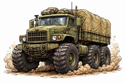 Military Cargo Truck Driving Through Dust