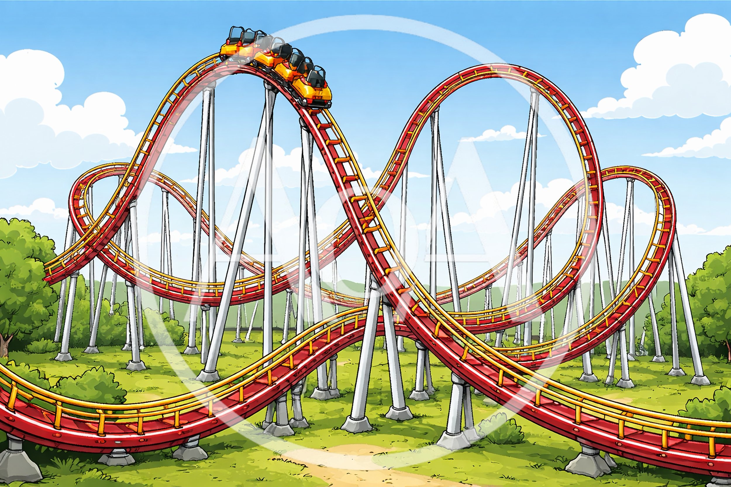 Roller Coaster Train Descending A Steep Track
