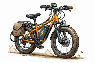Orange Electric Mountain Bike With Saddlebag
