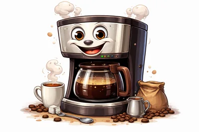Cartoon Coffee Maker Character With Coffee Accessories