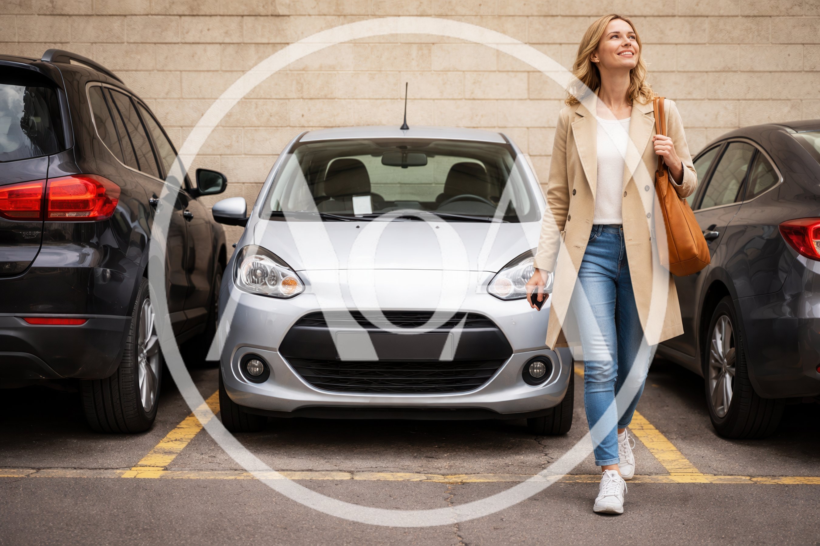 Woman Walking Through A Parking Lot