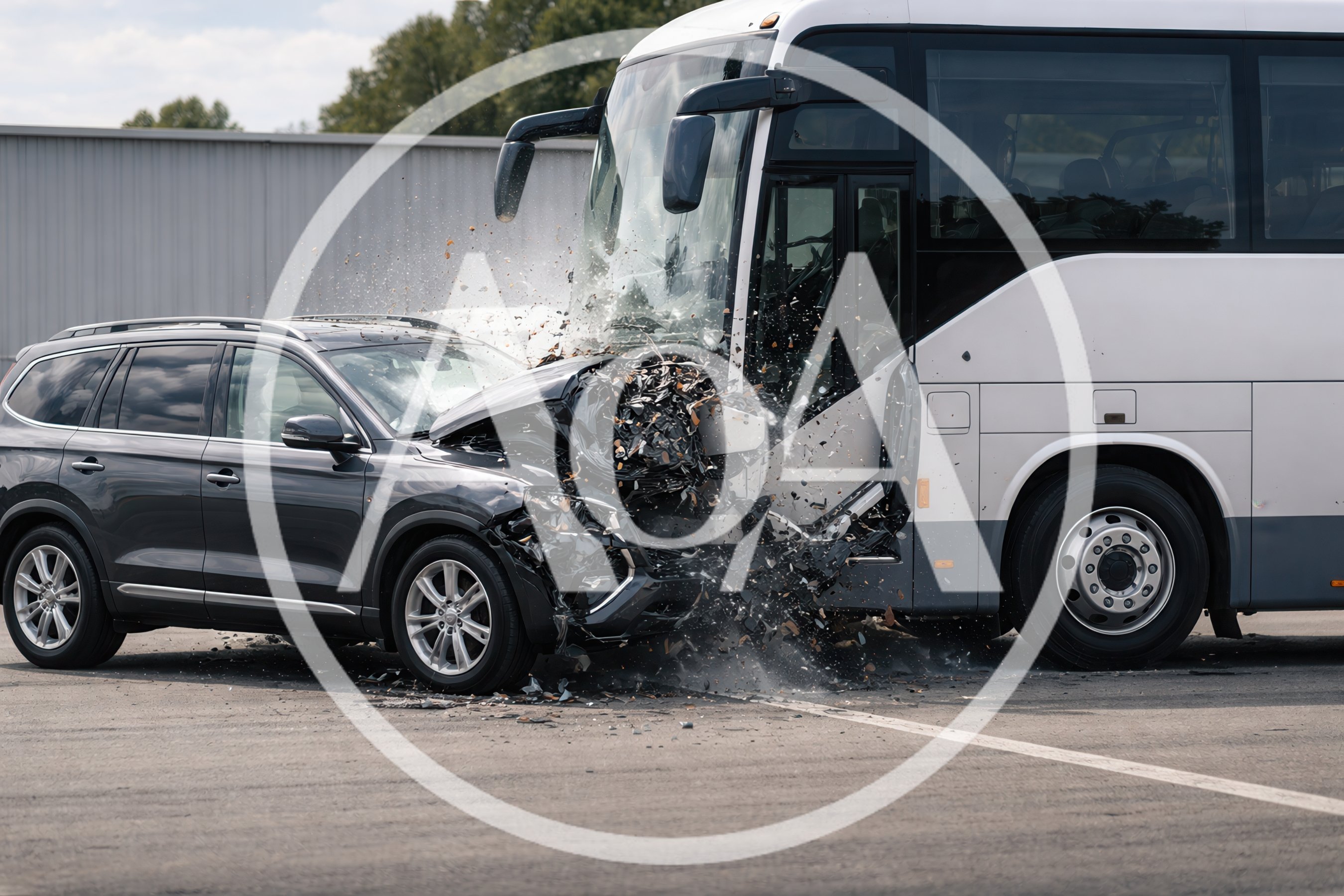 Car Crashing Into A Large Passenger Bus