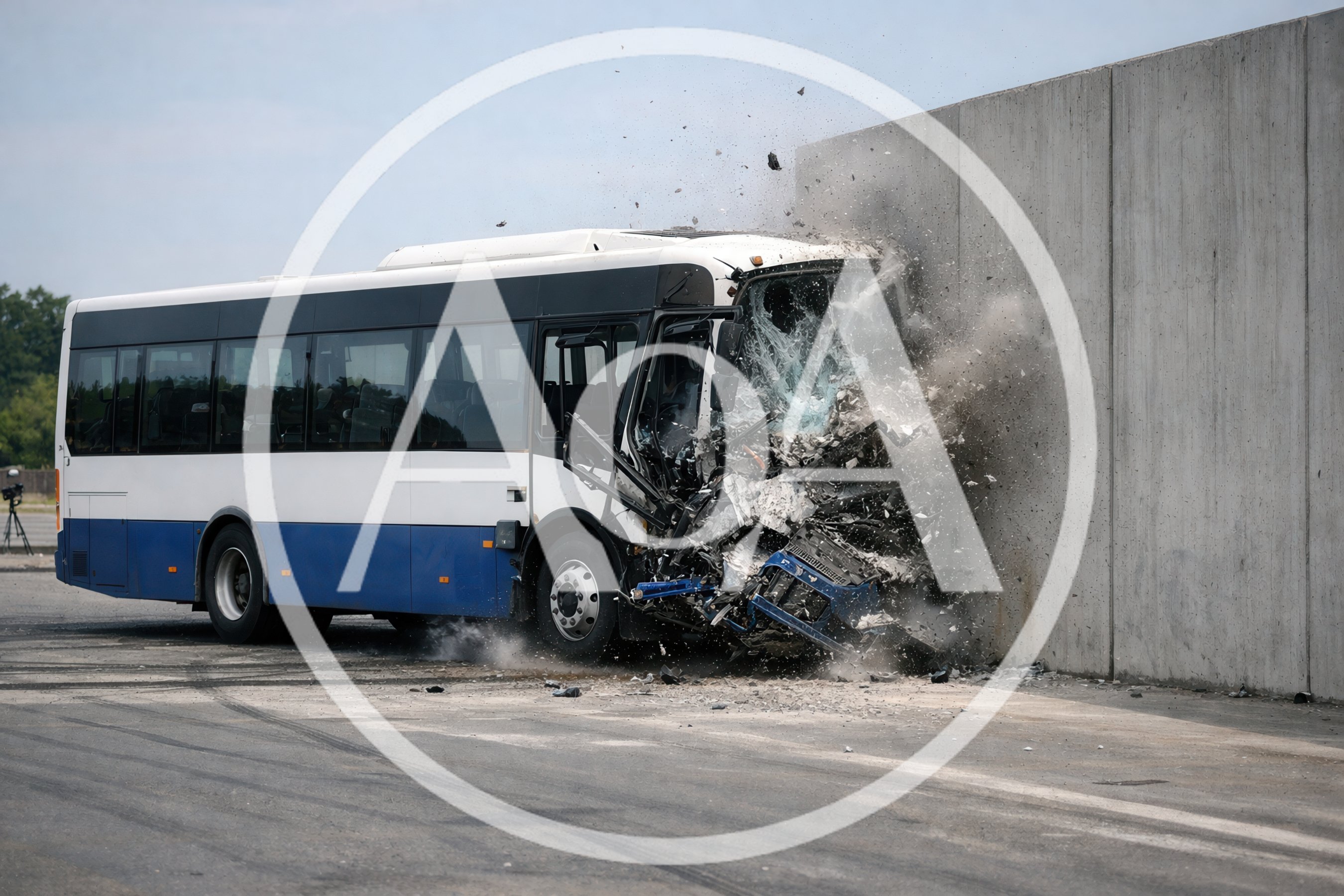Bus Crashing Into A Concrete Wall