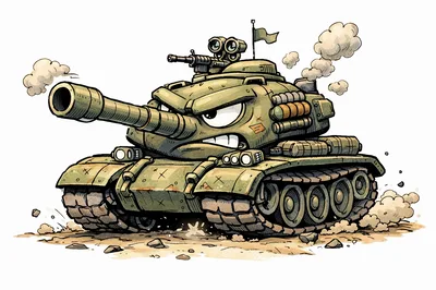Cartoon Illustration Of An Angry Military Tank