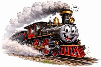 Animated Steam Locomotive With A Cheerful Face