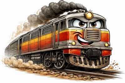Cartoon Anthropomorphic Diesel Locomotive Train Character