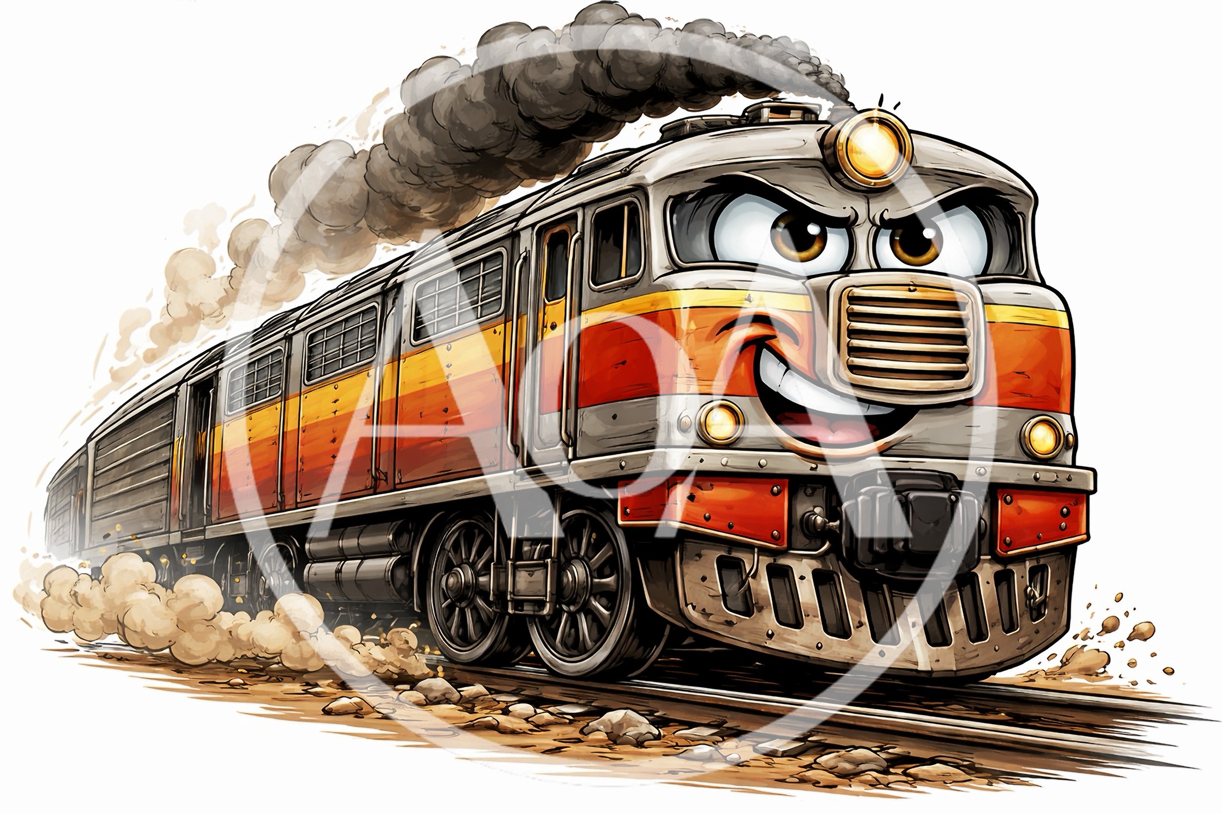 Cartoon Anthropomorphic Diesel Locomotive Train Character