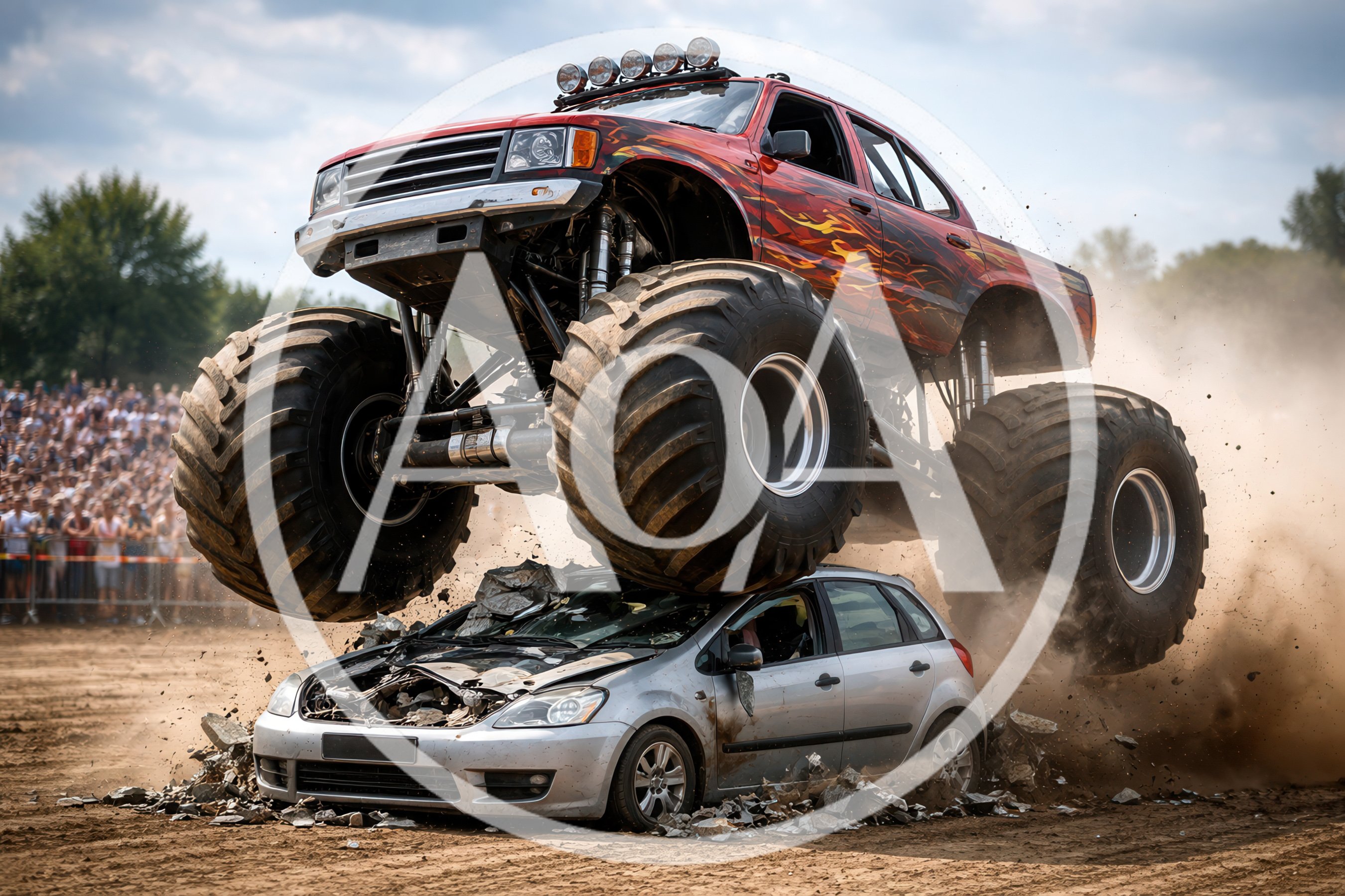Monster Truck Crushing A Car At An Outdoor Event