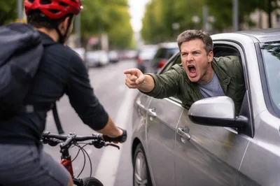 Angry Driver Shouting At A Cyclist On City Street