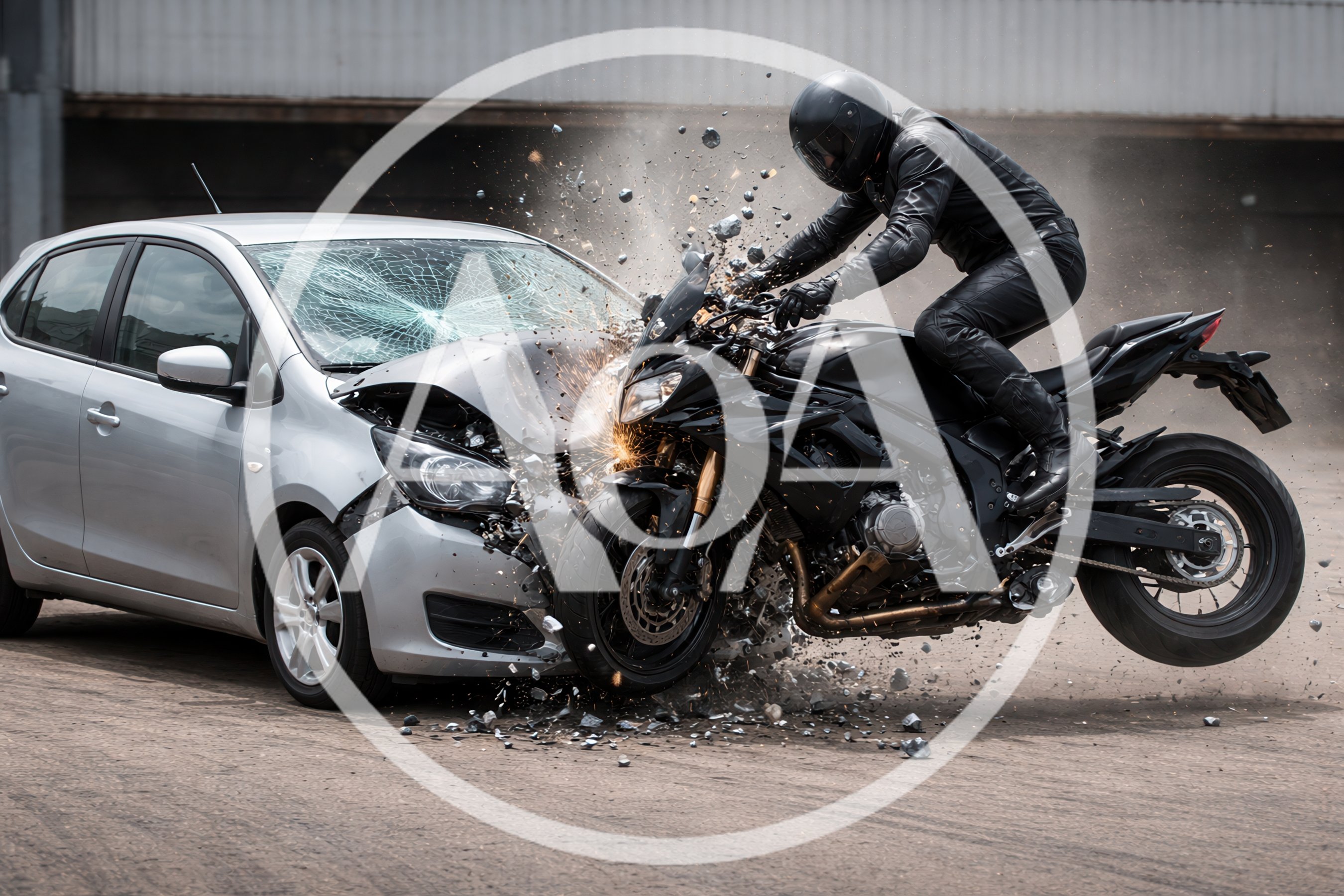 Motorcycle Collision With A Silver Sedan
