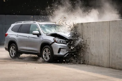 Silver SUV Crashing Into Concrete Barrier