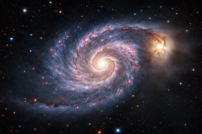 Spiral Galaxy Messier 51 Whirlpool Galaxy in Deep Space