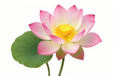 Single Pink Lotus Flower With Green Leaf
