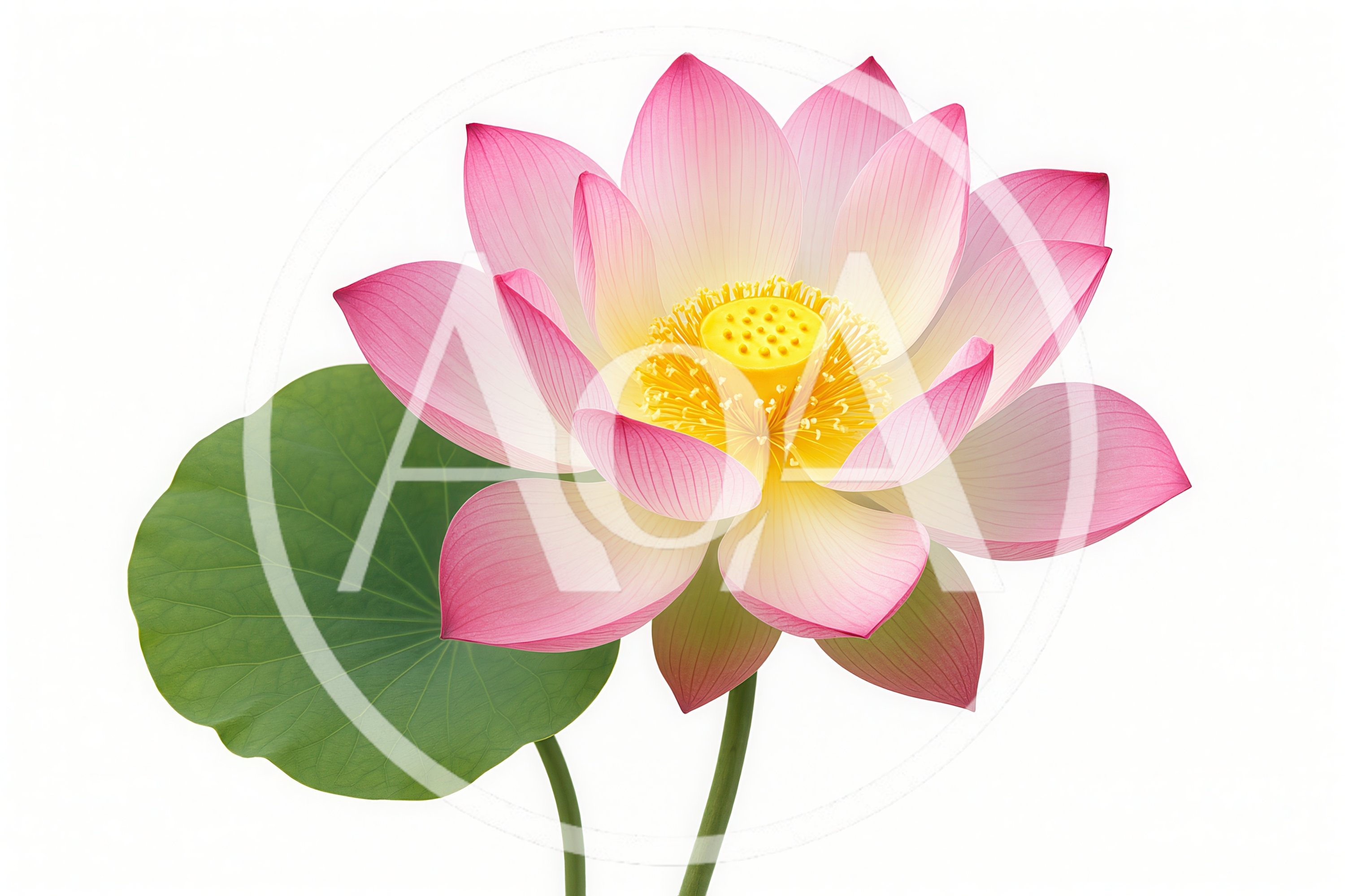 Single Pink Lotus Flower With Green Leaf