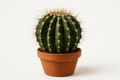 Potted Golden Barrel Cactus On White Background