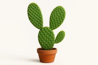 Potted Prickly Pear Cactus On White Background