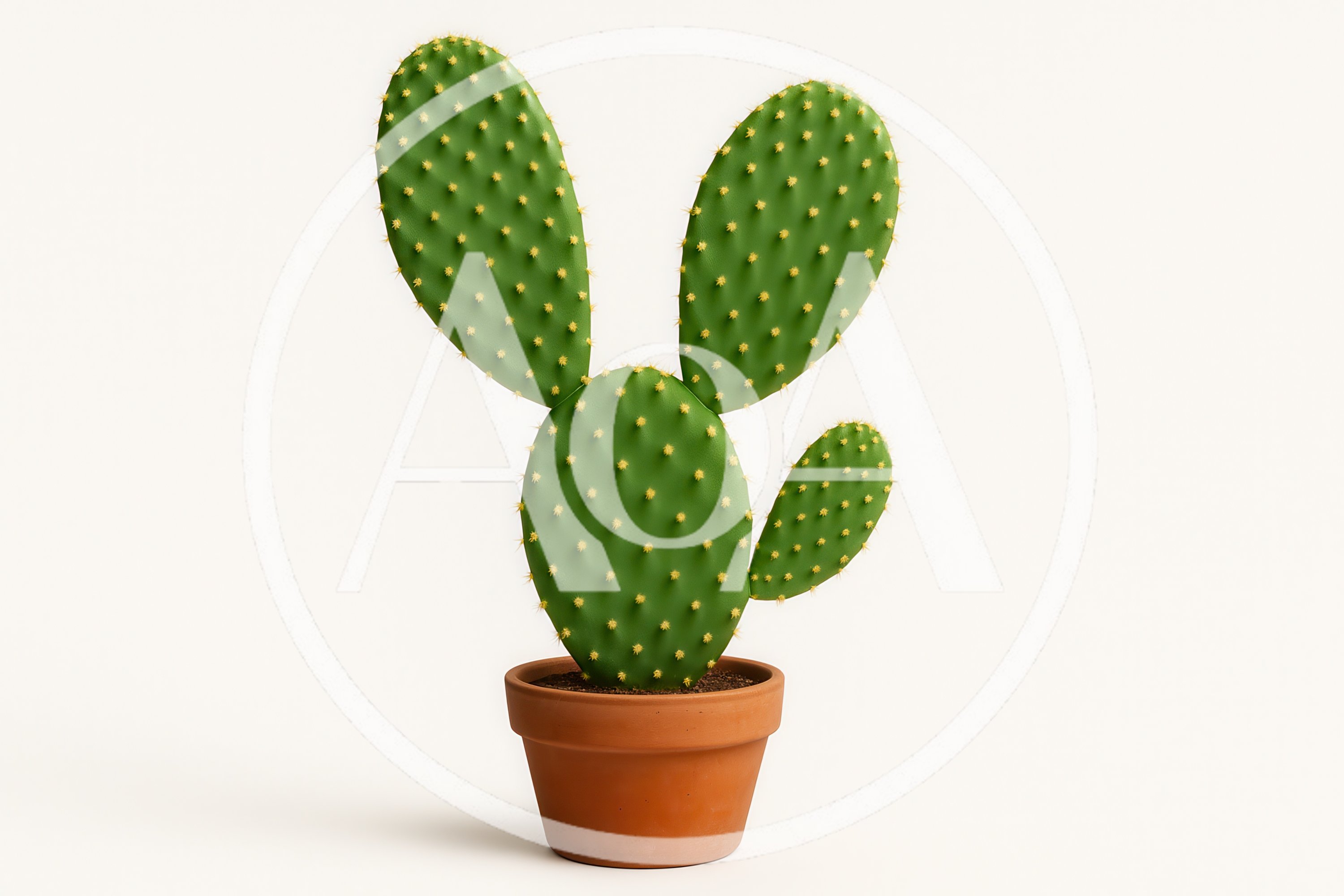 Potted Prickly Pear Cactus On White Background