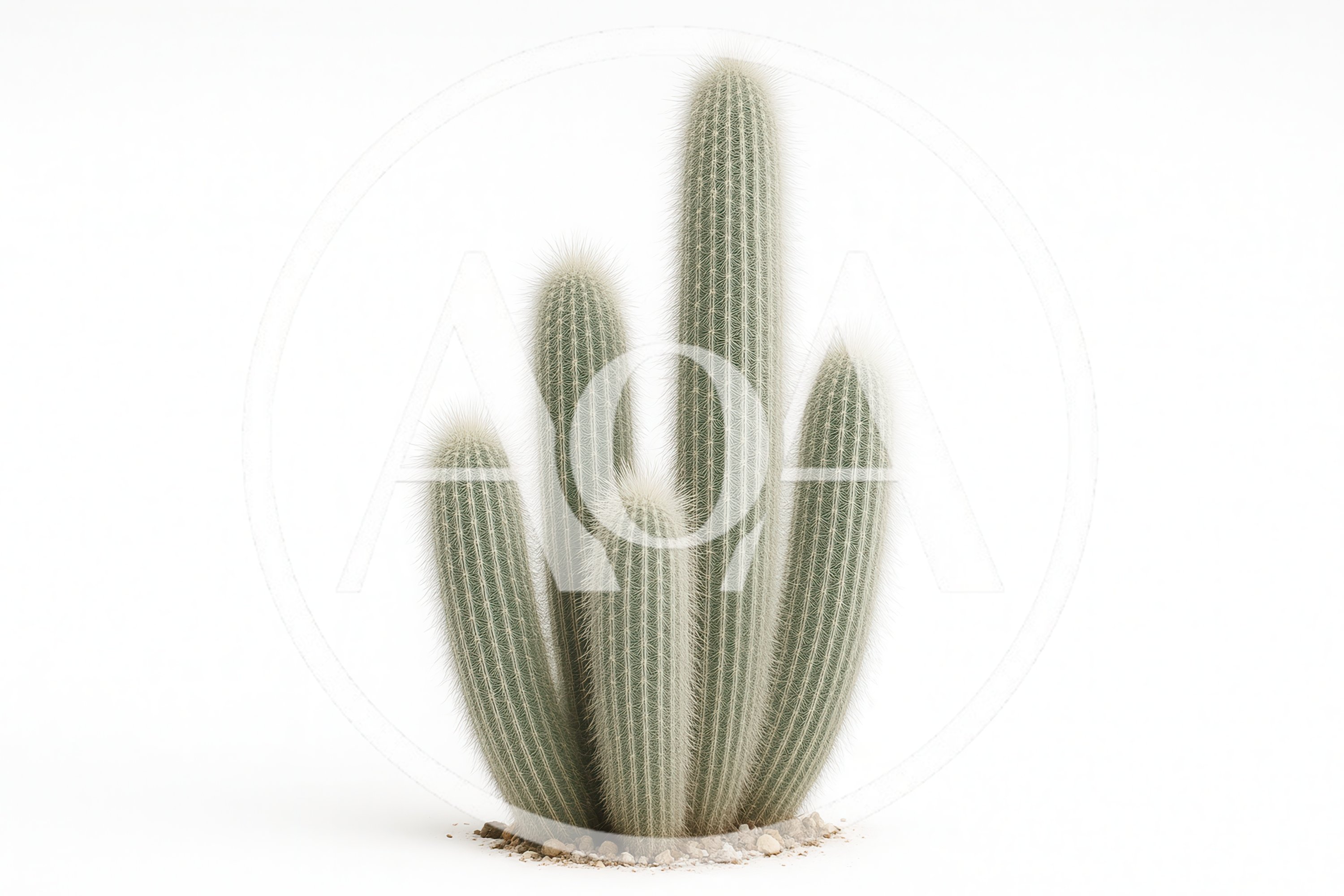 Group Of Four Columnar Cacti On White Background