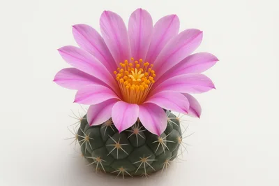 Blooming Pink Cactus Flower on White Background
