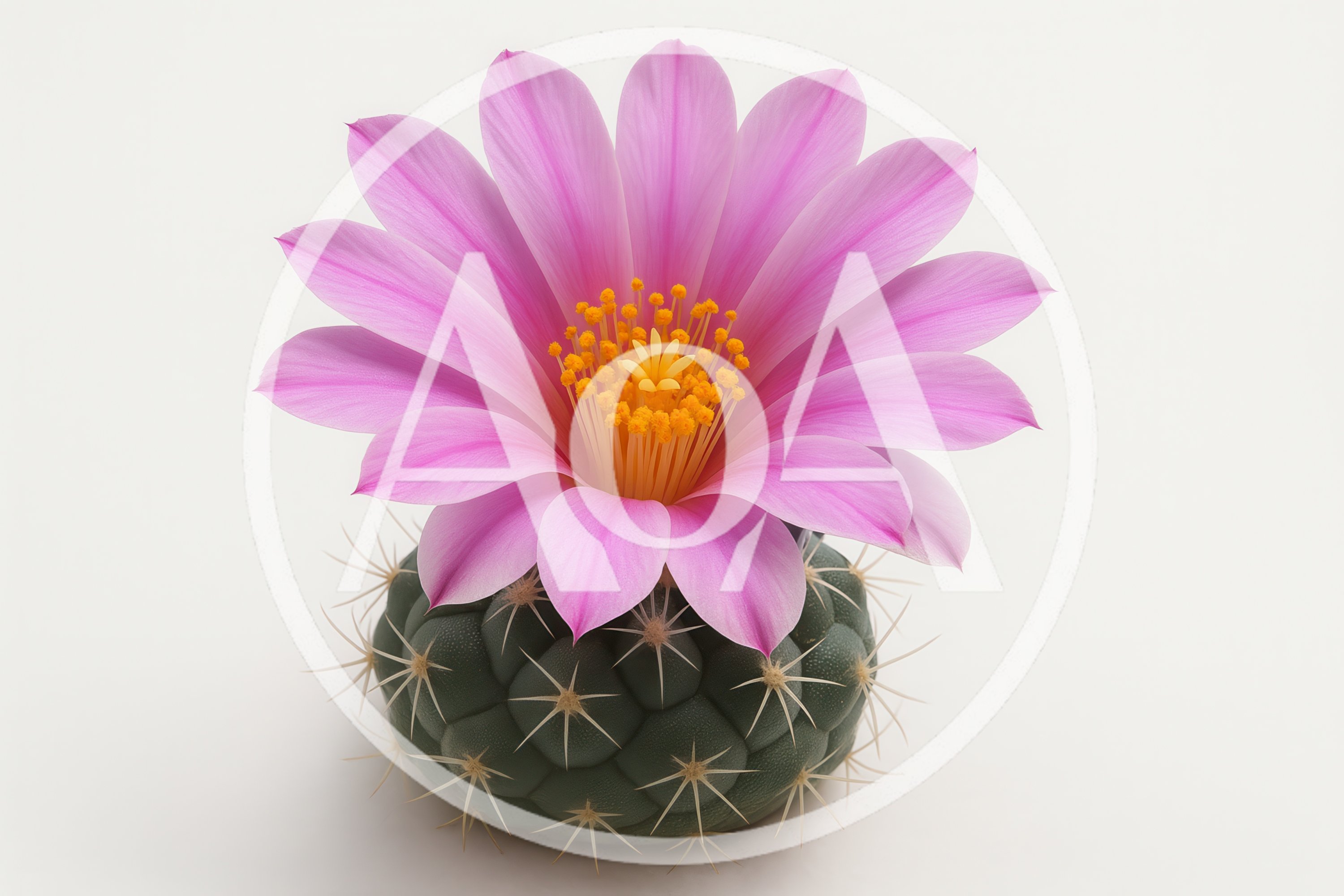 Blooming Pink Cactus Flower on White Background