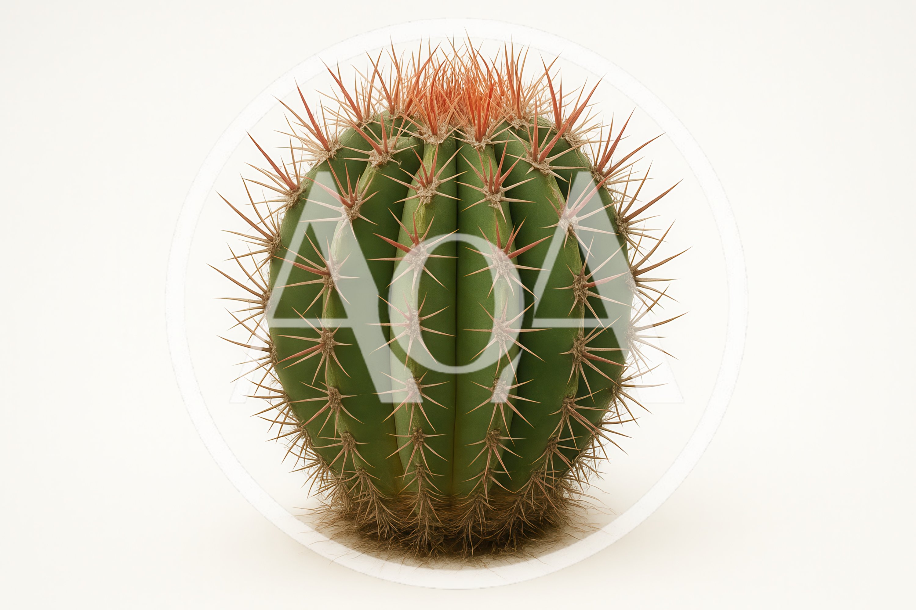 Single Barrel Cactus Isolated On White Background