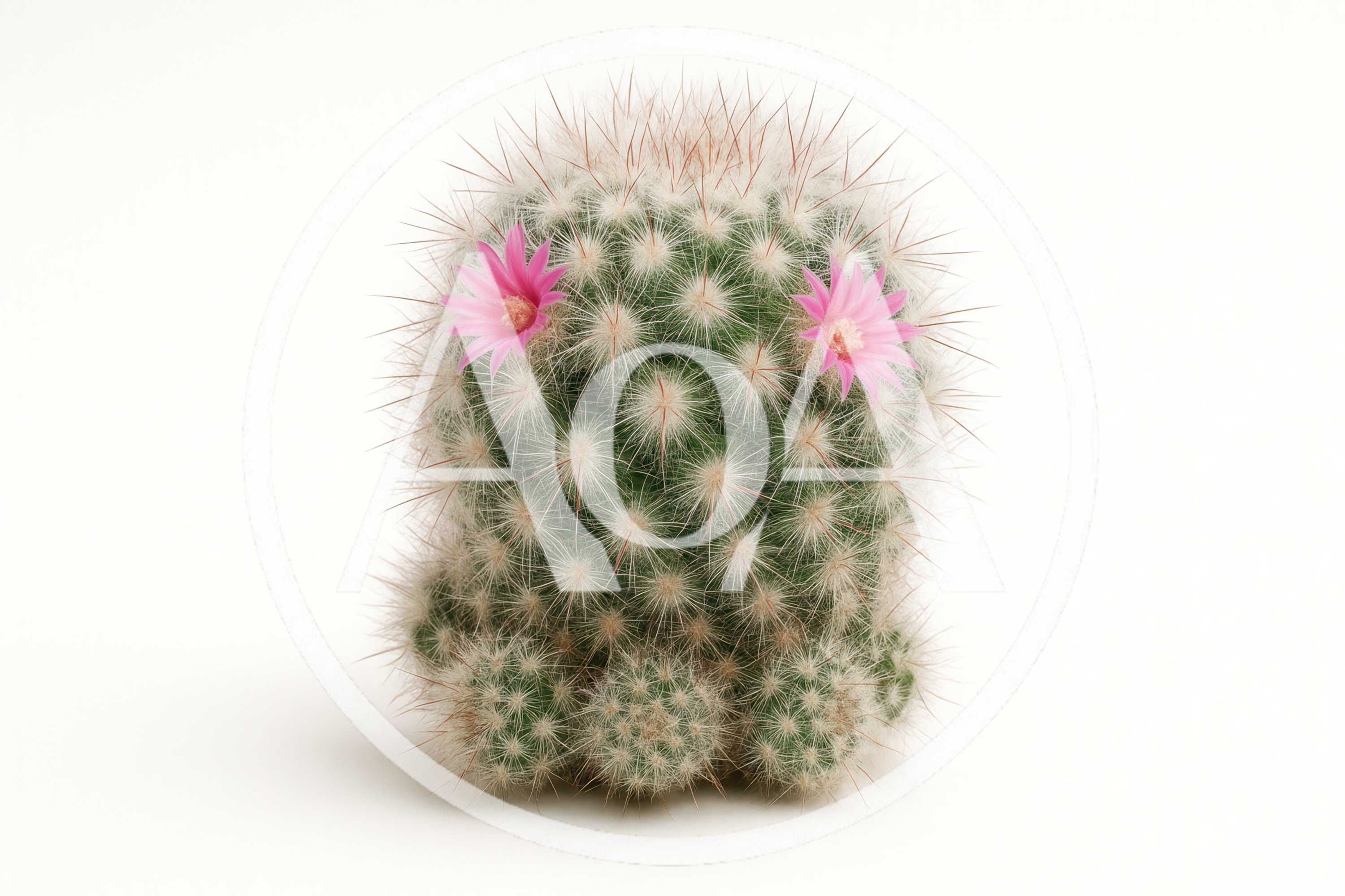 Small Mammillaria Cactus With Two Pink Flowers
