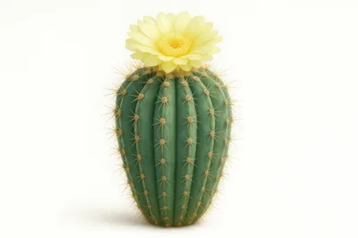 Single Barrel Cactus With A Blooming Yellow Flower