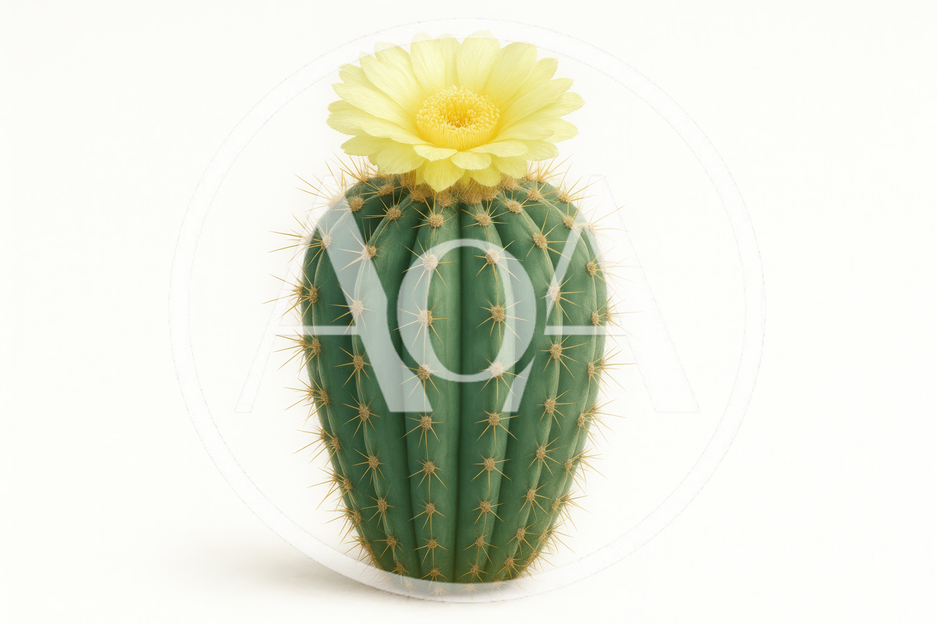 Single Barrel Cactus With A Blooming Yellow Flower