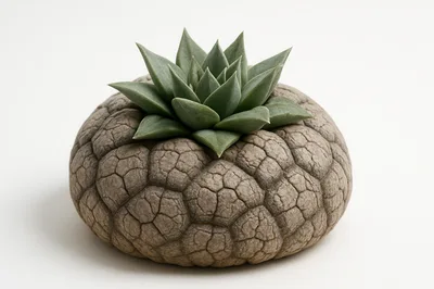 Succulent Plant Growing From A Textured Stone Planter
