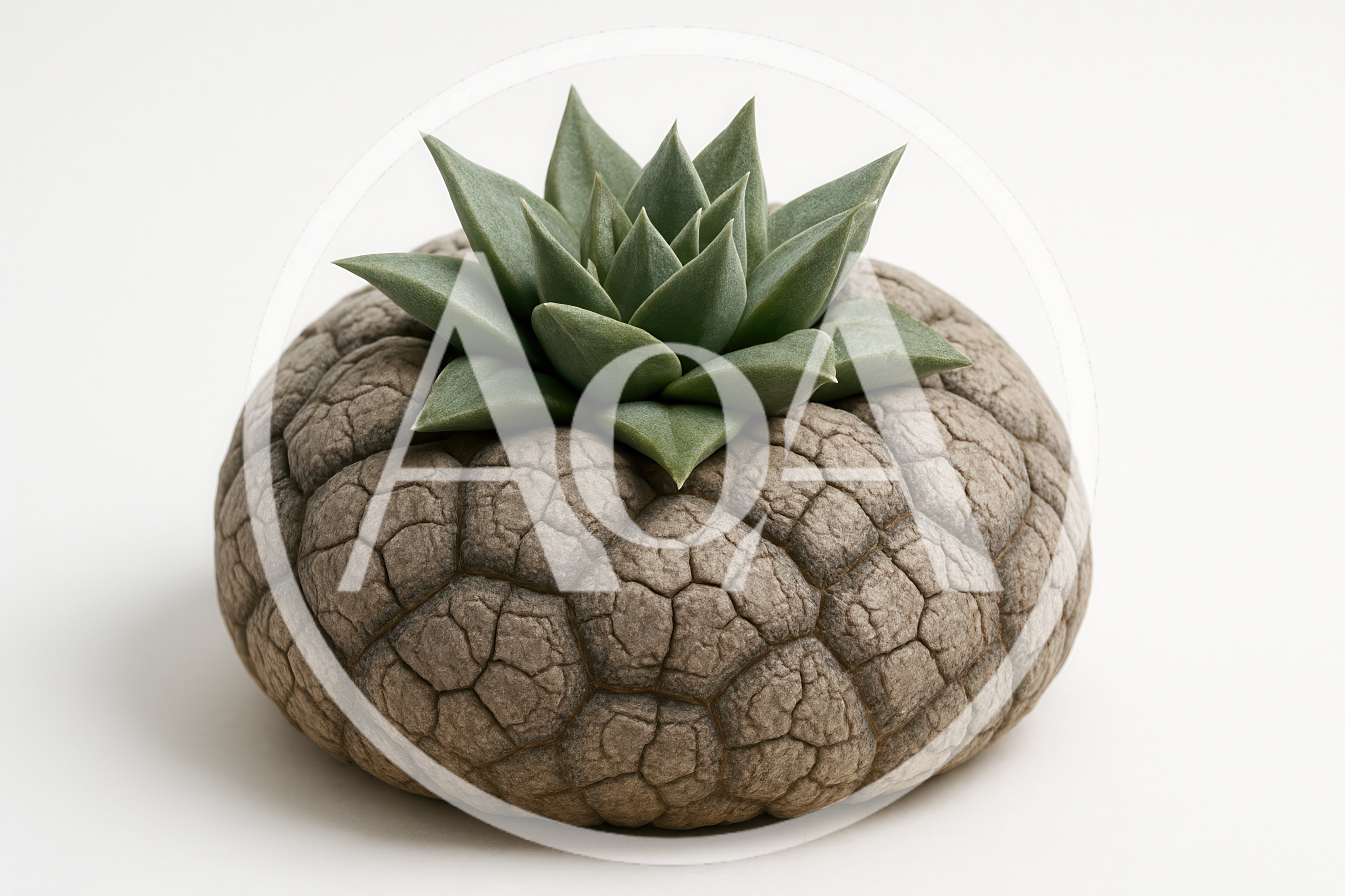 Succulent Plant Growing From A Textured Stone Planter