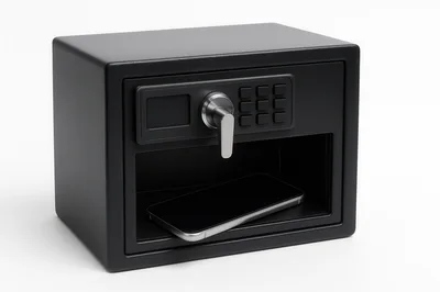Black Electronic Security Safe With Smartphone Inside