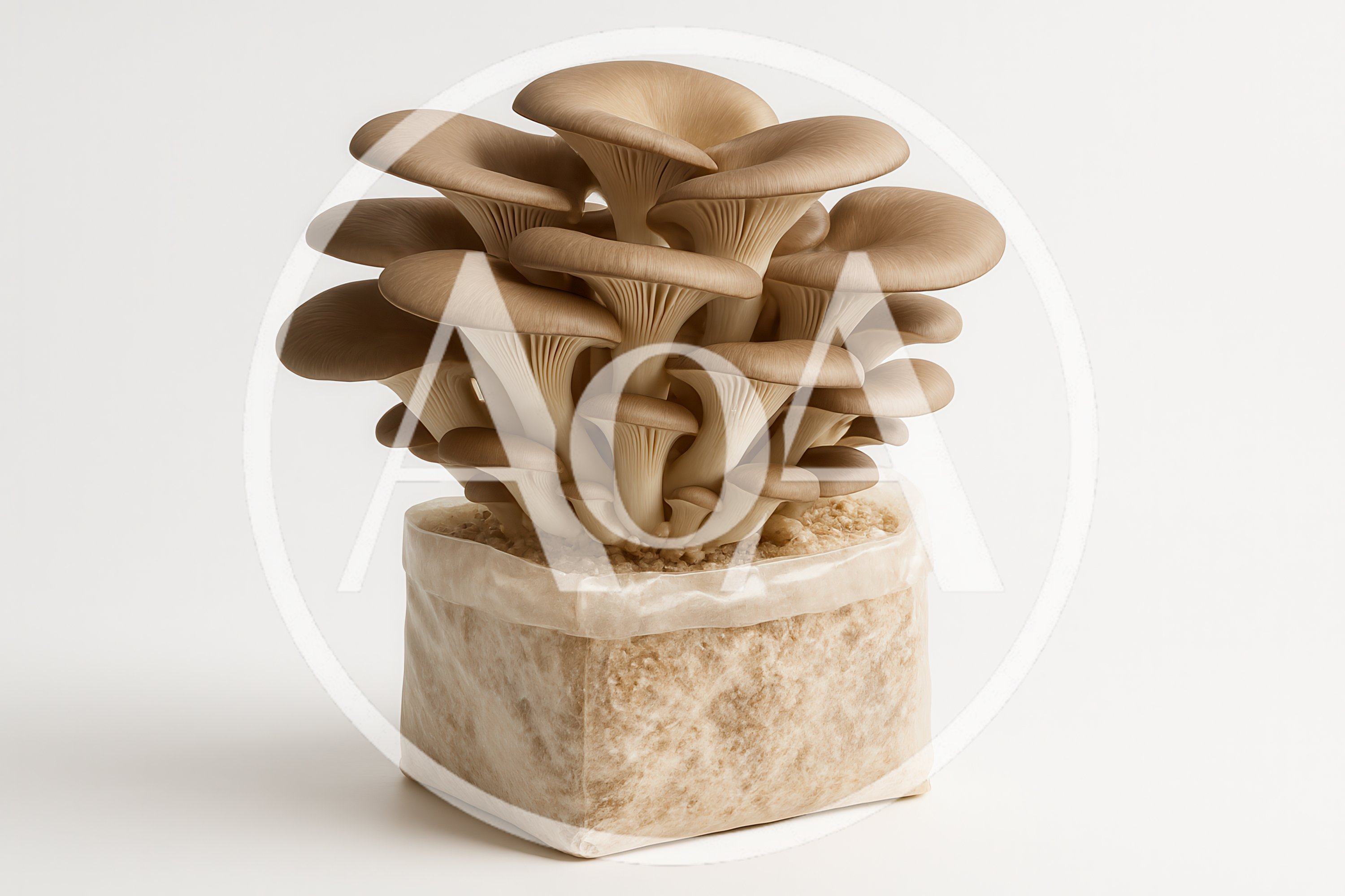 Oyster Mushroom Cluster Growing From Substrate Block