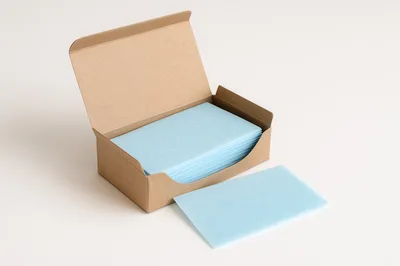 Stack Of Light Blue Paper In Cardboard Box
