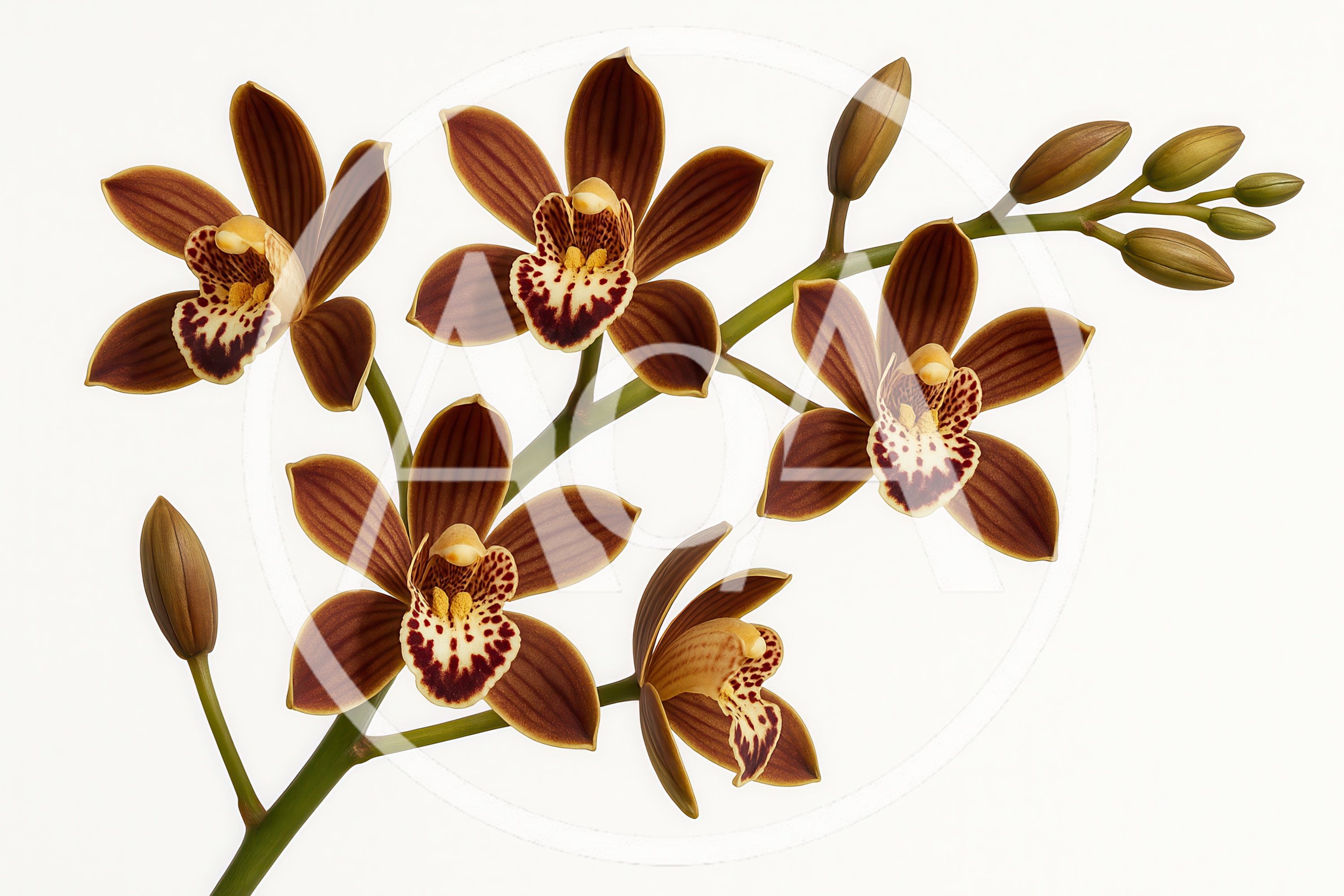 Brown Cymbidium Orchid Branch On White Background
