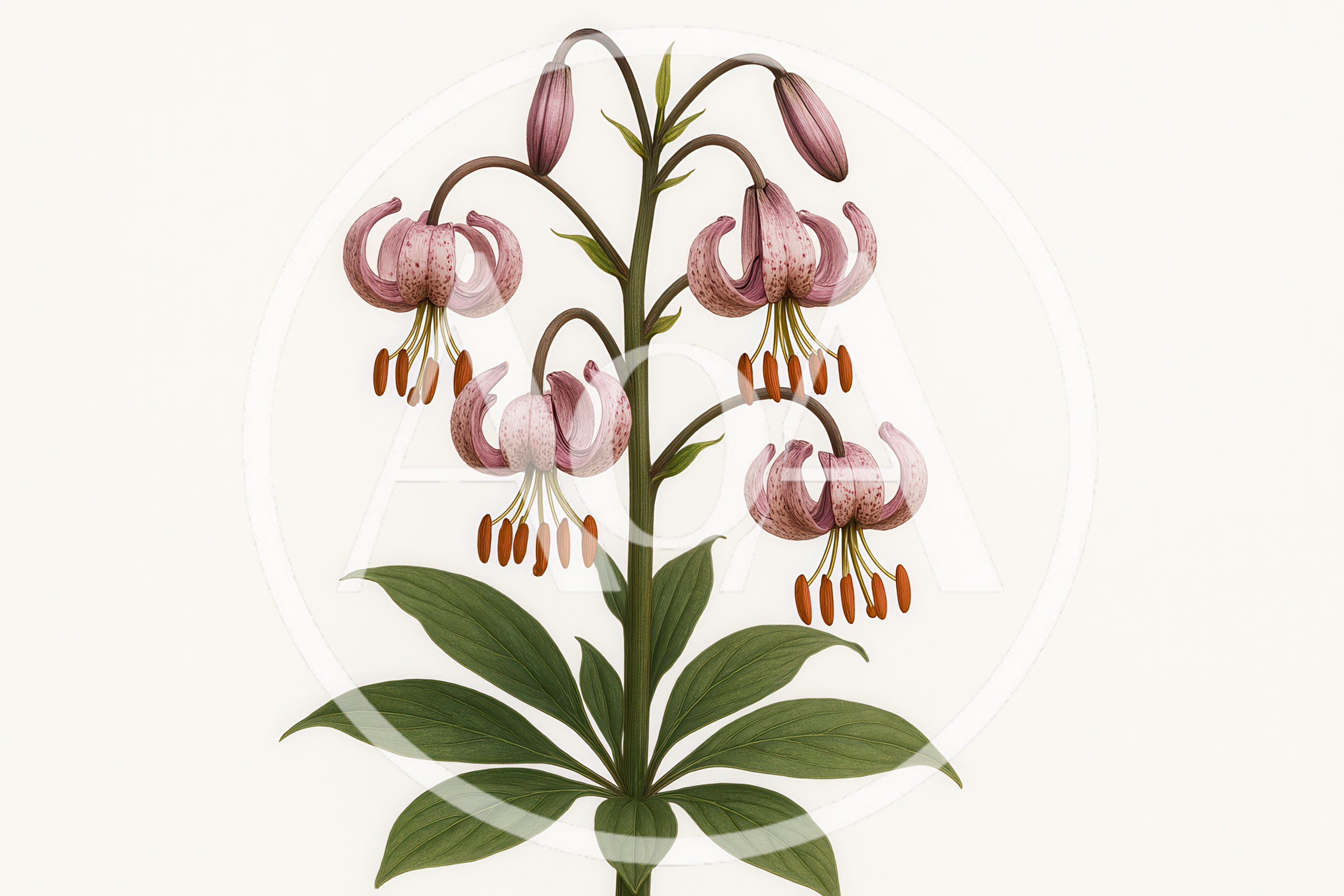Botanical Illustration Of A Spotted Martagon Lily