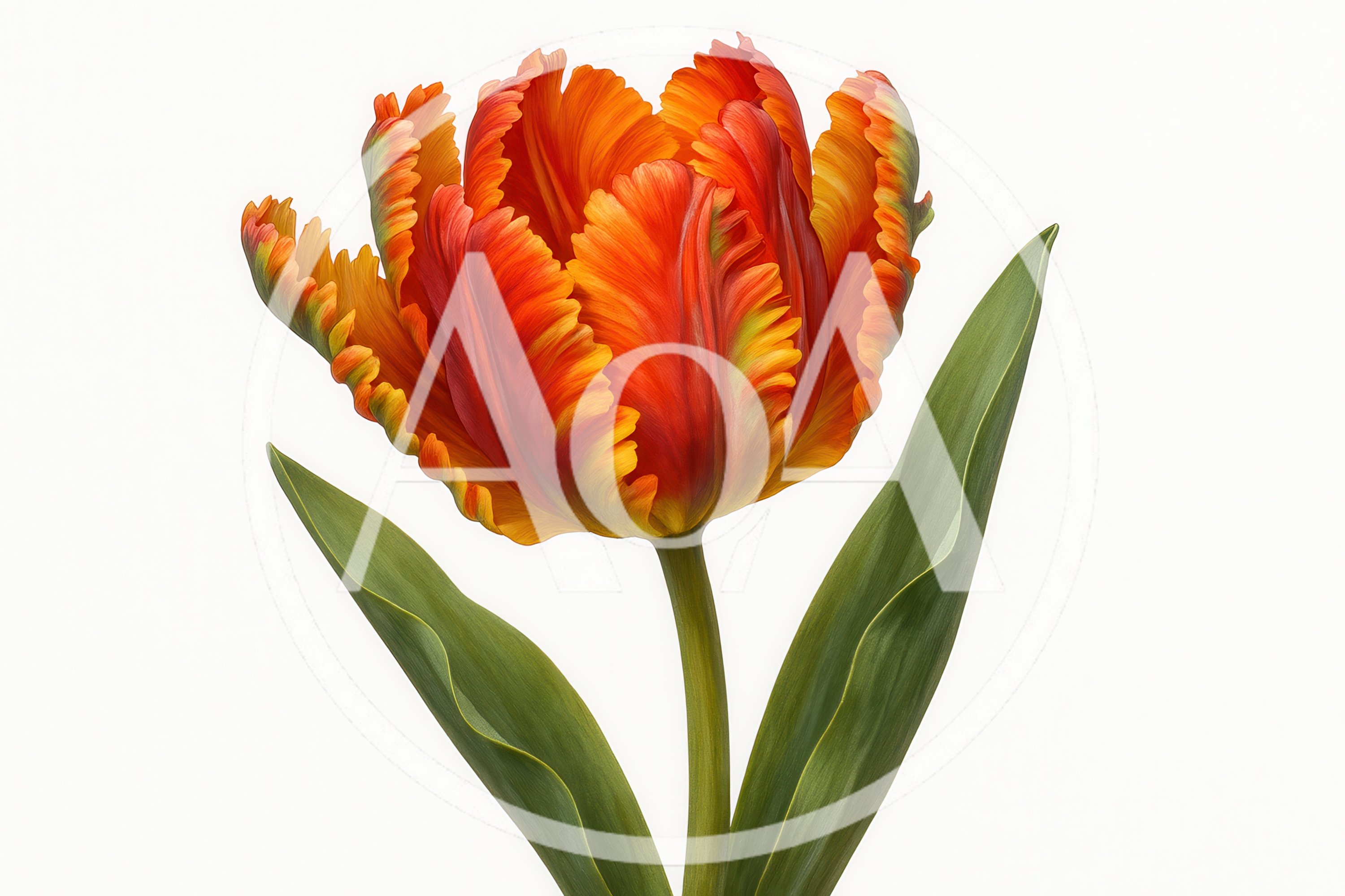 Single Parrot Tulip Flower With Vibrant Orange Petals