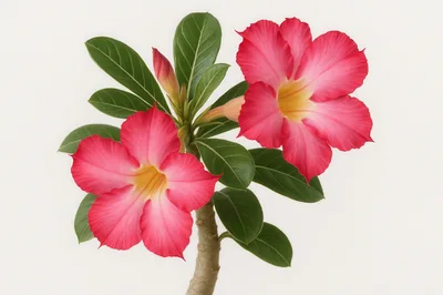 Two Vibrant Pink Adenium Flowers On A Stem